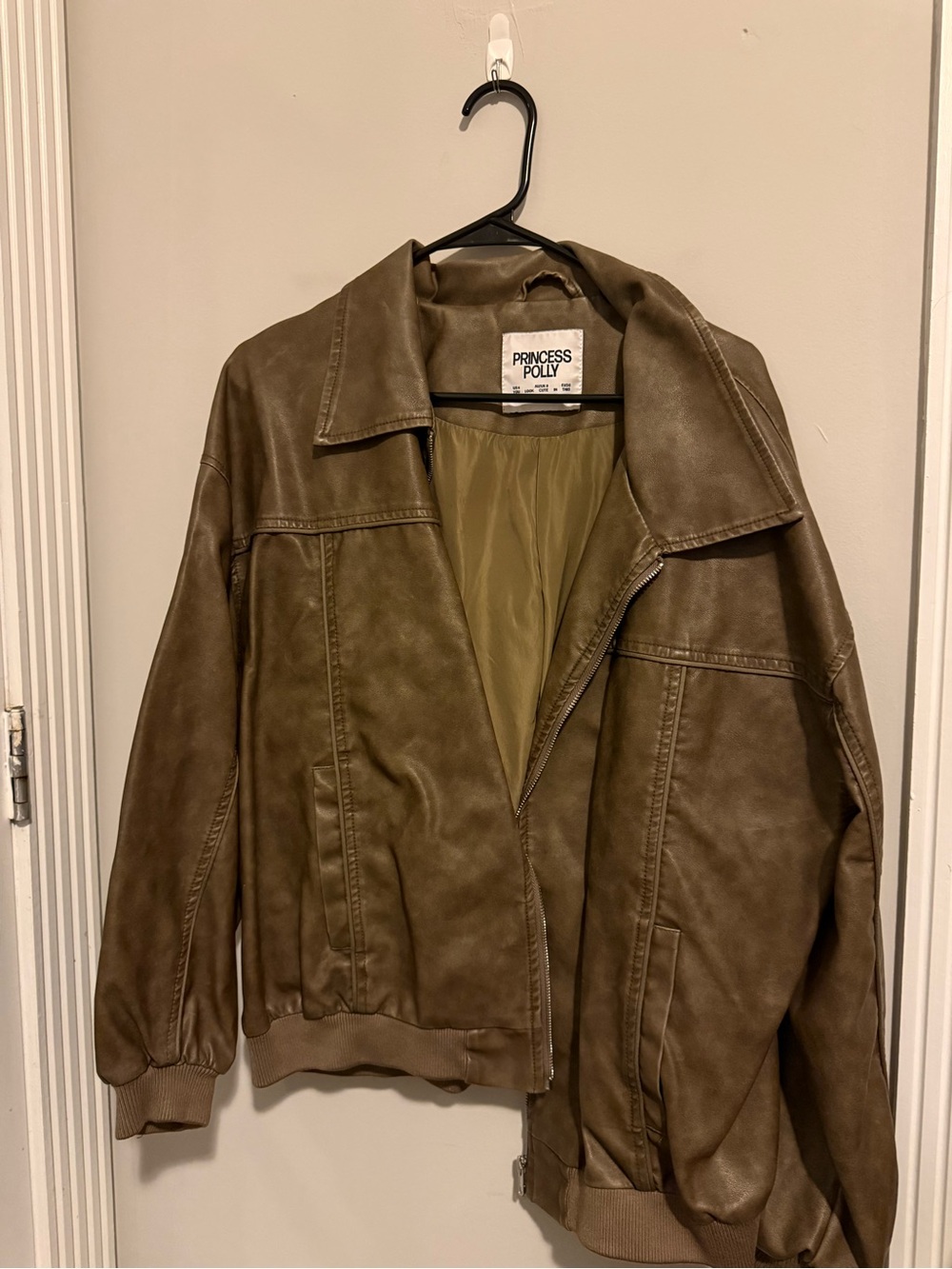 Princess Polly Olive Faux Leather Bomber Jacket